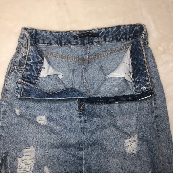 Zara Distressed Front Zip Midi Aysemetrical Denim Jean Skirt Size Small - Picture 10 of 16